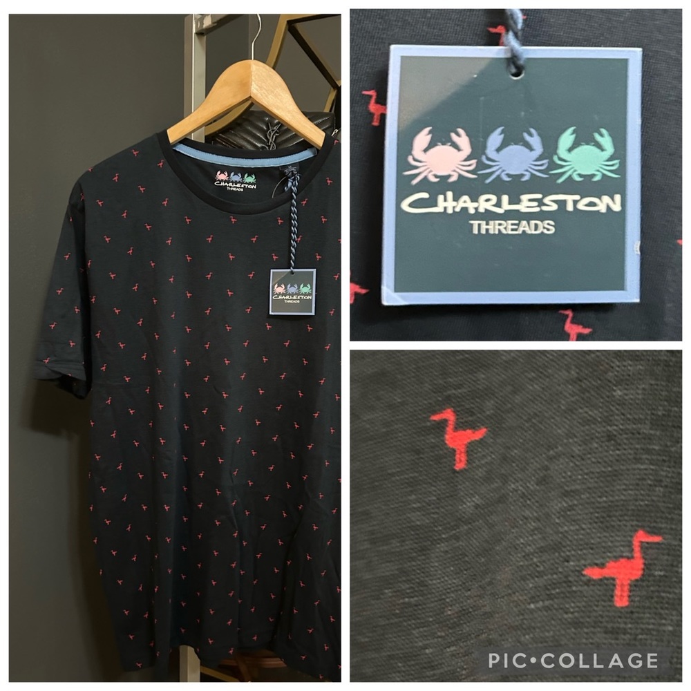 NWT Charleston Threads Navy Short Sleeve Tee T-Shirt Red Bird Design